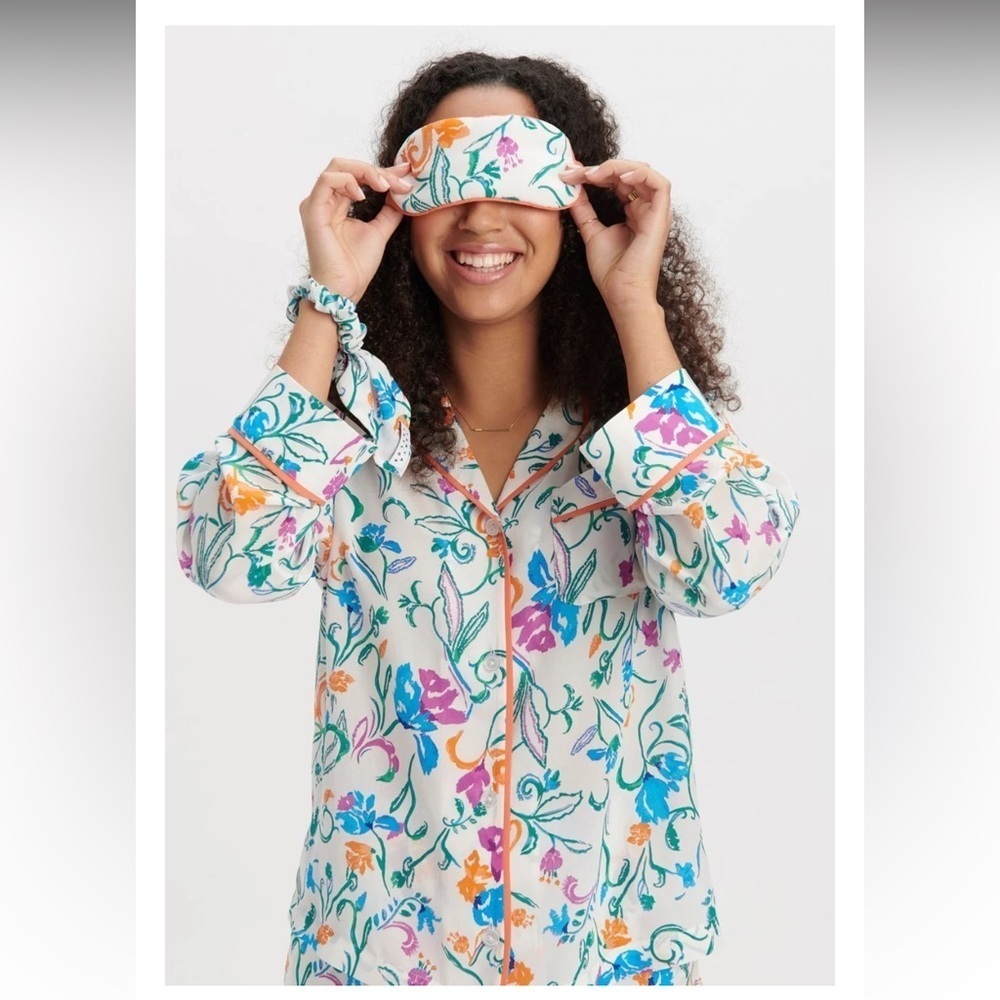 Tanya Taylor 100% Silk Pajama Top Blouse Button Front Shirt Size XS